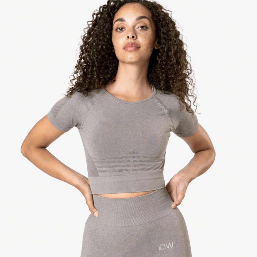 Icaniwill Define Sømløs Cropped T-shirt Taupe Melange