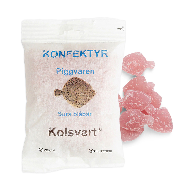 Kolsvart – Blåbær Vingummifisk med Pighvar