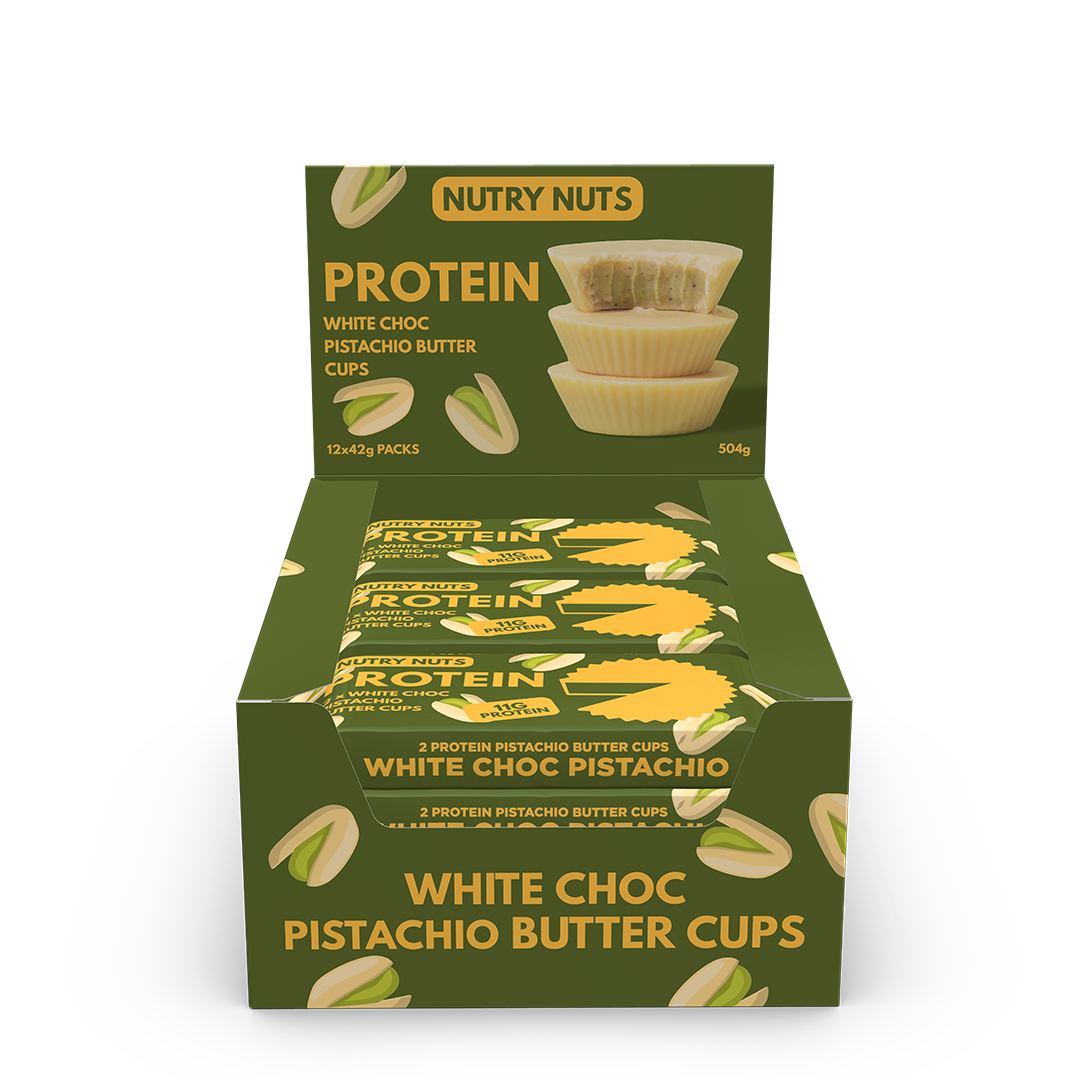 Nutry Nuts Peanutbutterkopper - Hvid Chokolade Pistacie 12x 42g