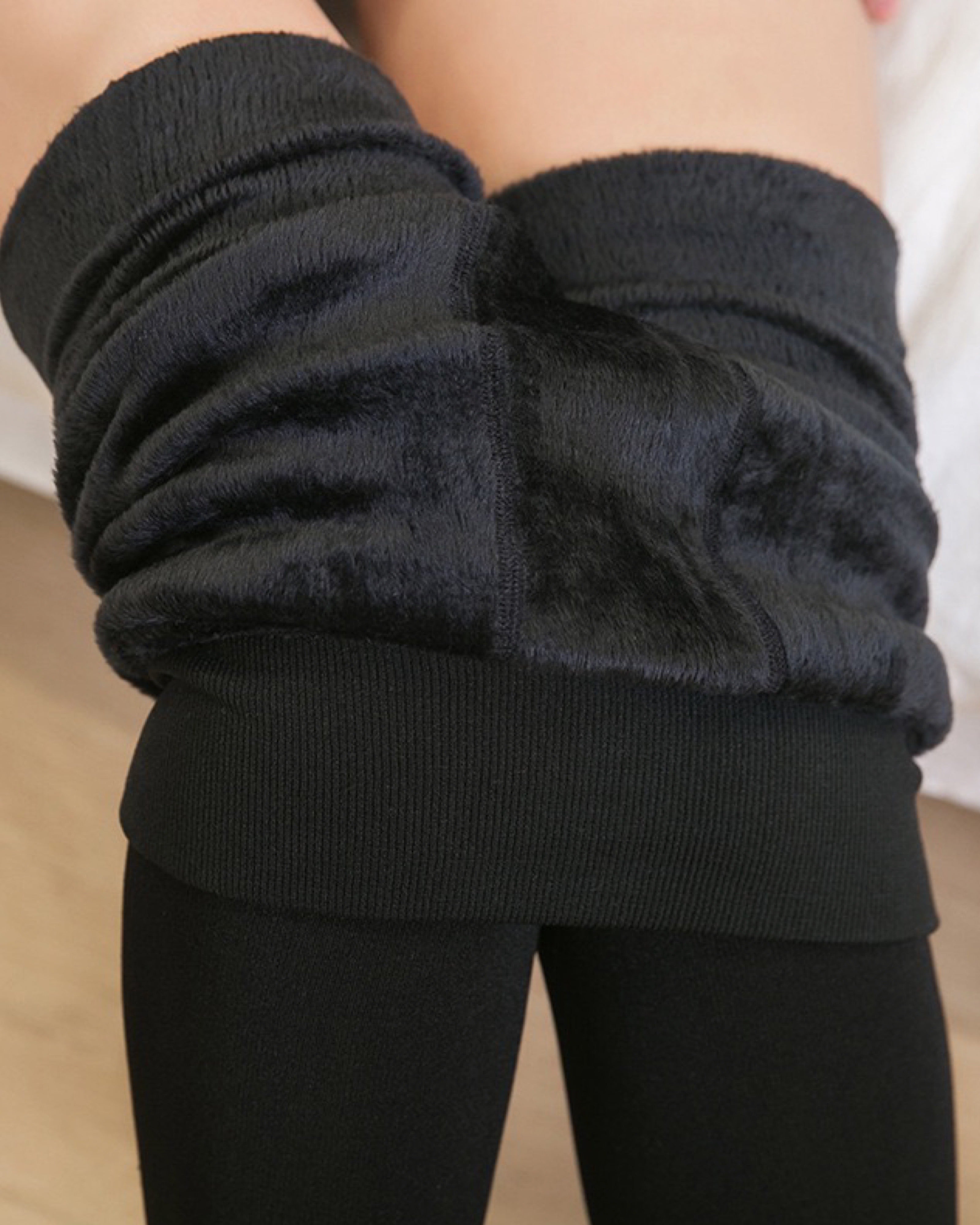 Fleece Leggings i Sort - One Size