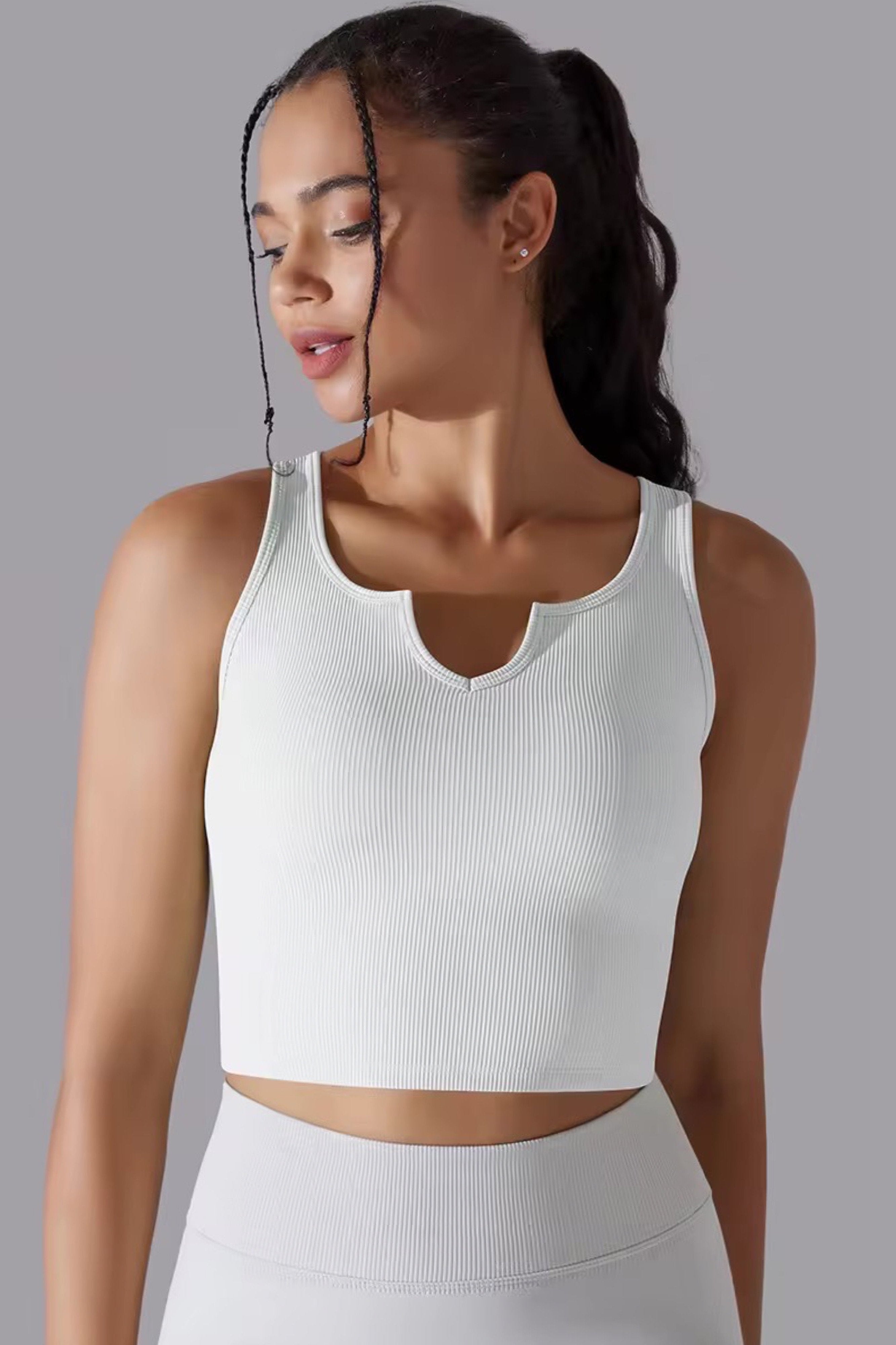 Hvid V-hals Crop Top med Indbyggede Puder - Small