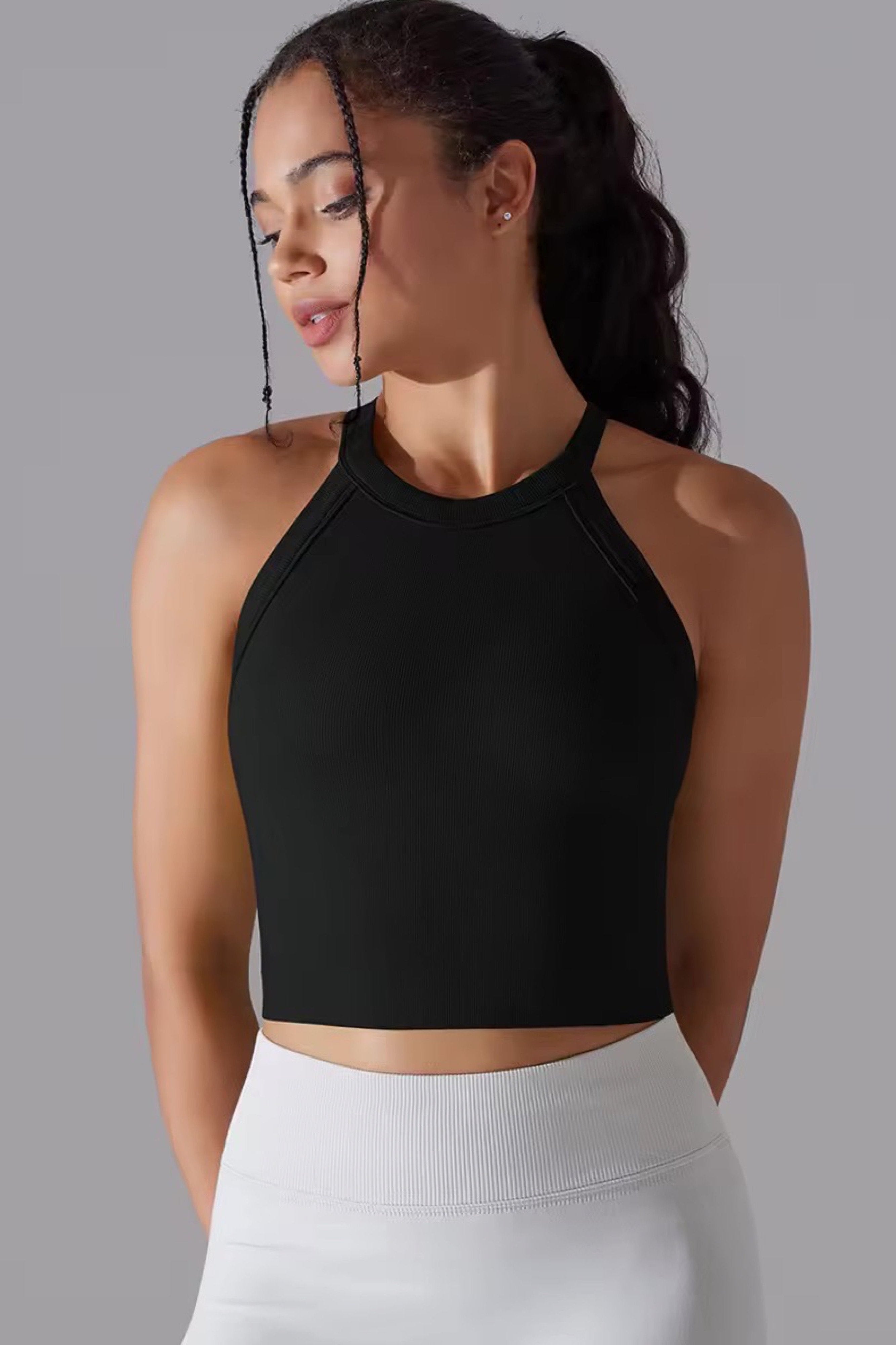 Halterneck Crop Top med Puder - Sort XS-S