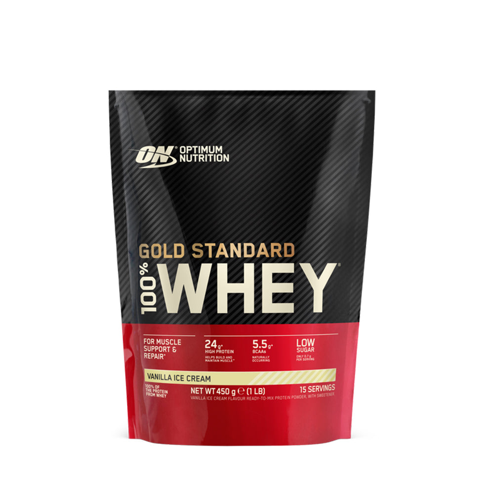 Optimum Nutrition Gold Standard 100 Whey 450 G - Vanilla Ice Cream - Obs Bedst Før 1012-24 - Proteinpulver