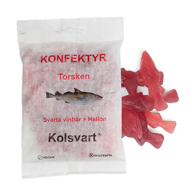 Kolsvart - Torsk Vingummifisk med Solbær & Hindbær