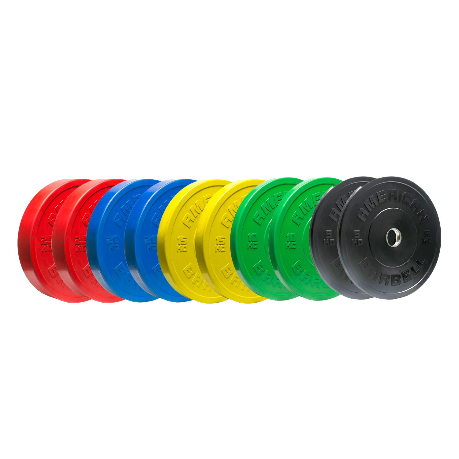 Amerikansk Barbell 150 Kg Farvet Bumper Plade Sæt