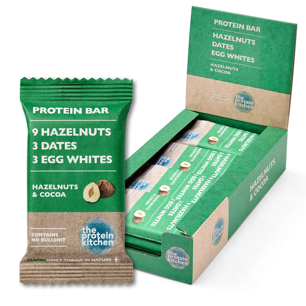 Proteinbar fra The Protein Kitchen - Kakao Hasselnød 12x55g
